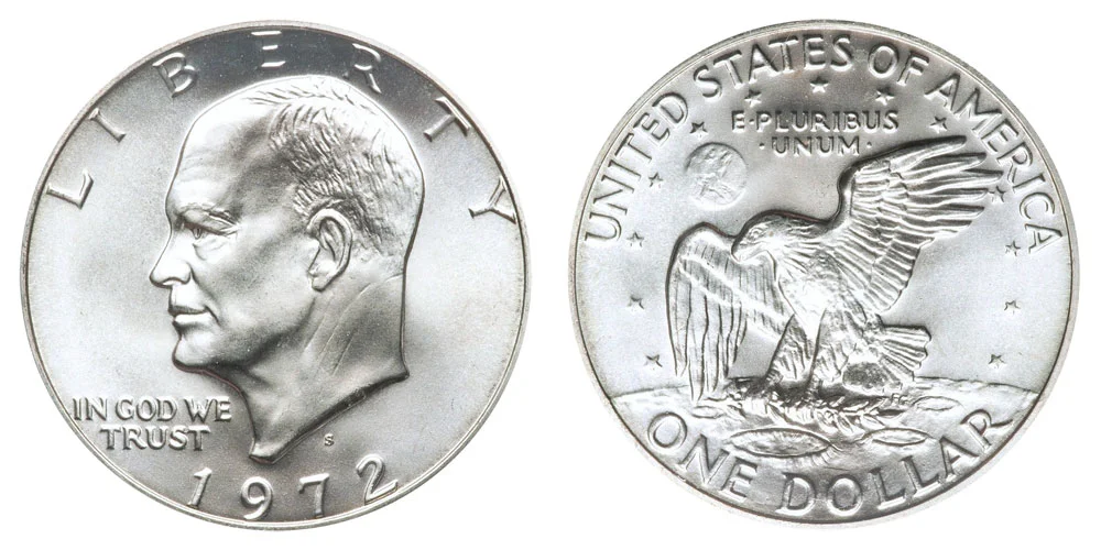 1972 Eisenhower dollar obverse and reverse showing Type 2 variety with distinctive globe design
