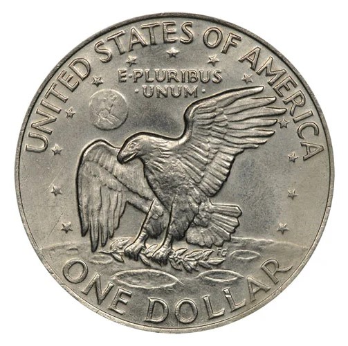 1972 Eisenhower dollar Type 2 reverse close-up showing long Florida peninsula and faint Caribbean islands