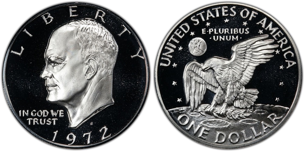 1972-S silver Eisenhower dollar DDO FS-101 doubled die obverse showing doubling on LIBERTY and date